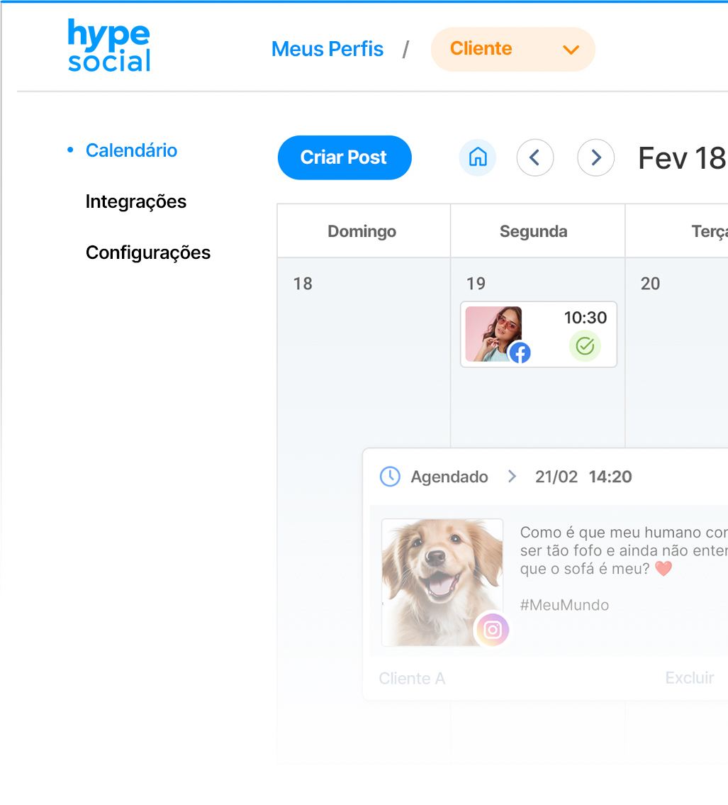 Painel do Hype Social para gestão e agendamento de redes sociais