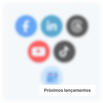 Logos das redes sociais integradas no Hype Social com destaque para futuros relatórios do LinkedIn, Facebook, Threads e YouTube